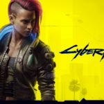 A Cyberpunk woman with the right side of her head shaved, holds a gun in her right hand. The background is yellow with shadows of a city. The word "Cyberpunk" is written in futuristic dystopian font next to the woman.